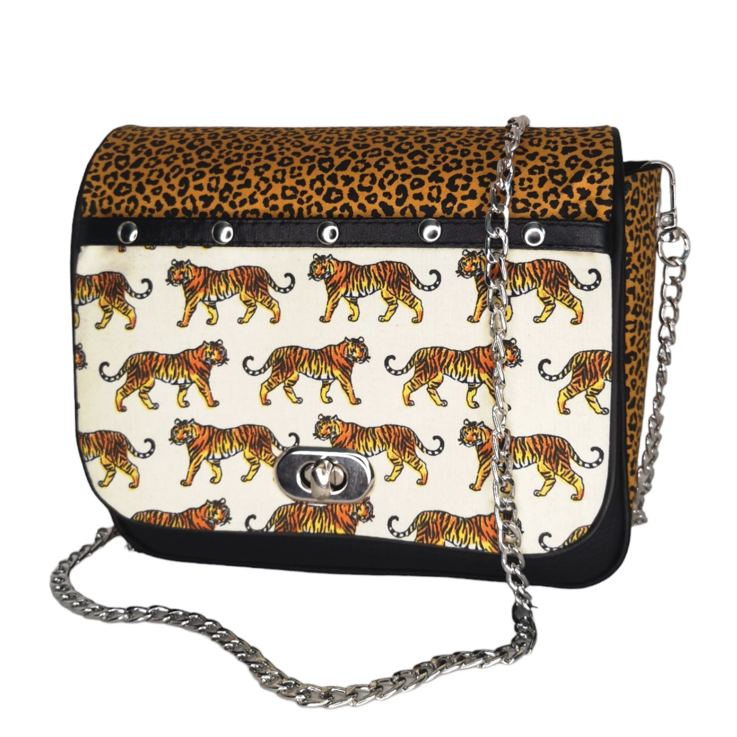 Sac à main bandoulière chaîne argent LEO TIGER