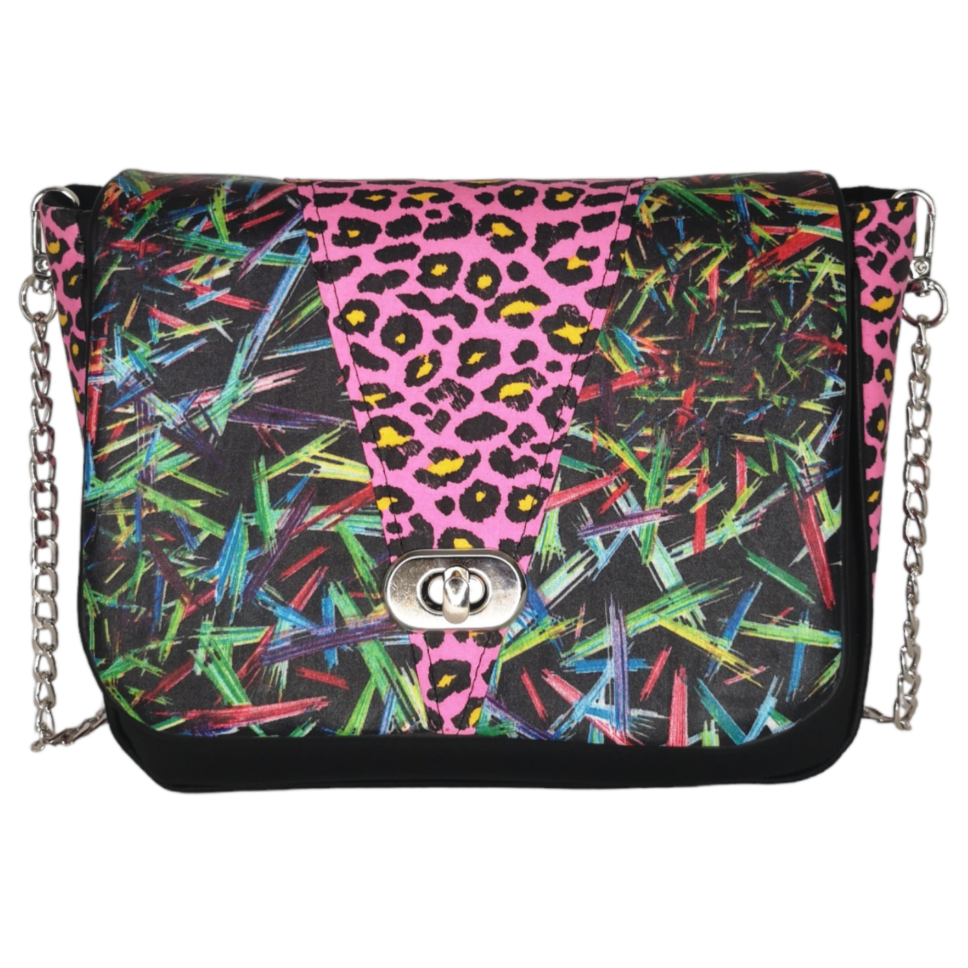 Sac à main bandoulière chaîne Les RoQuettes
Modèle Pink Spice pour un style résolument rock.
Sac à main à rabat motif léopard fuchsia et motif néons multicolores.
Muni d'un fermoir tourniquet argent et d'une chaîne argent bandouilère amovible.