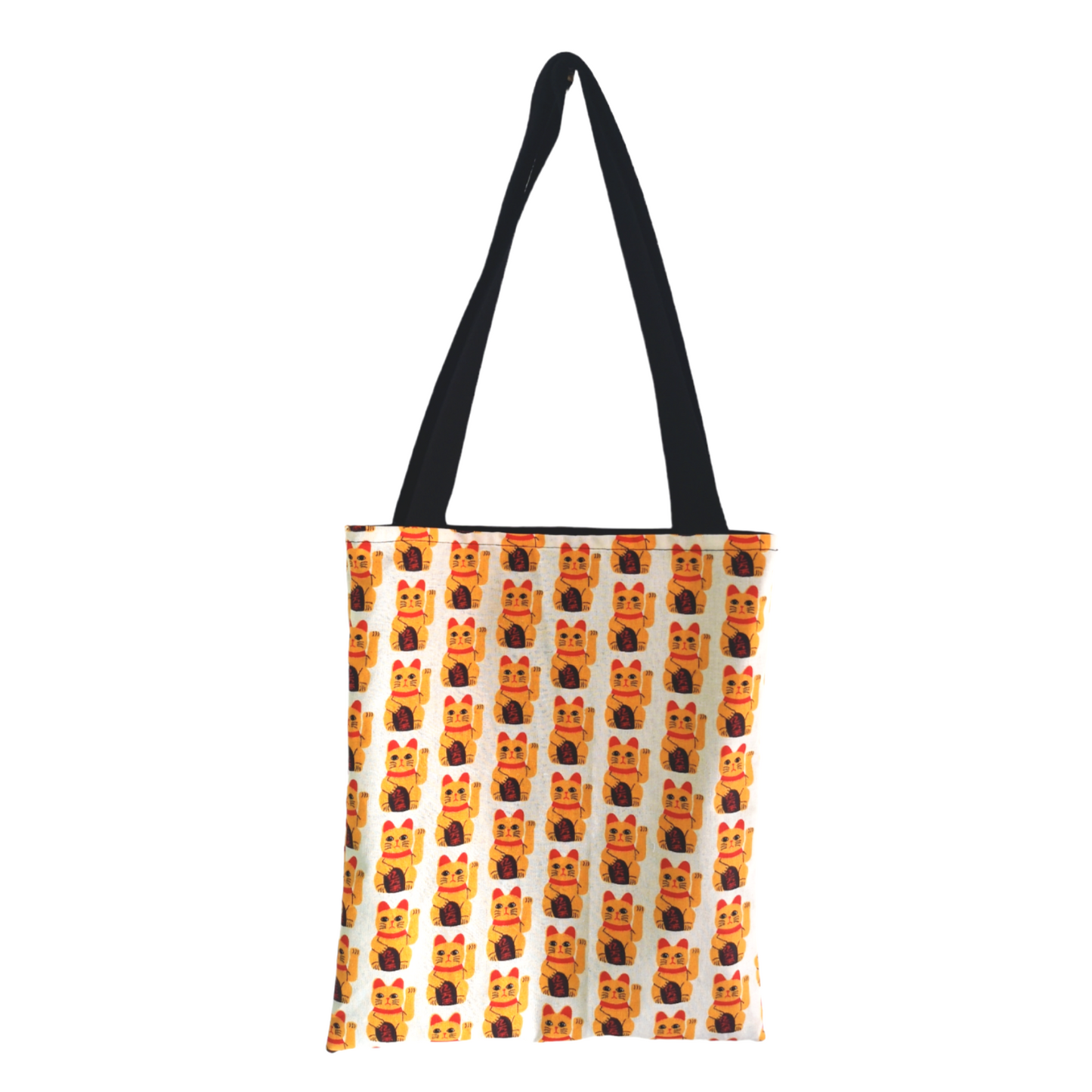 Petit tote bag en tissu Les RoQuettes. Imprimé chat japonais du bonheur, maneki neko .