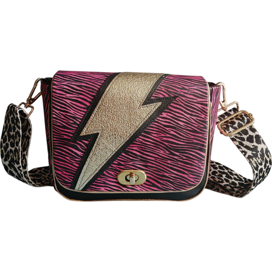 Sac à main bandoulière chaîne BOWIE PINK ZEBRA