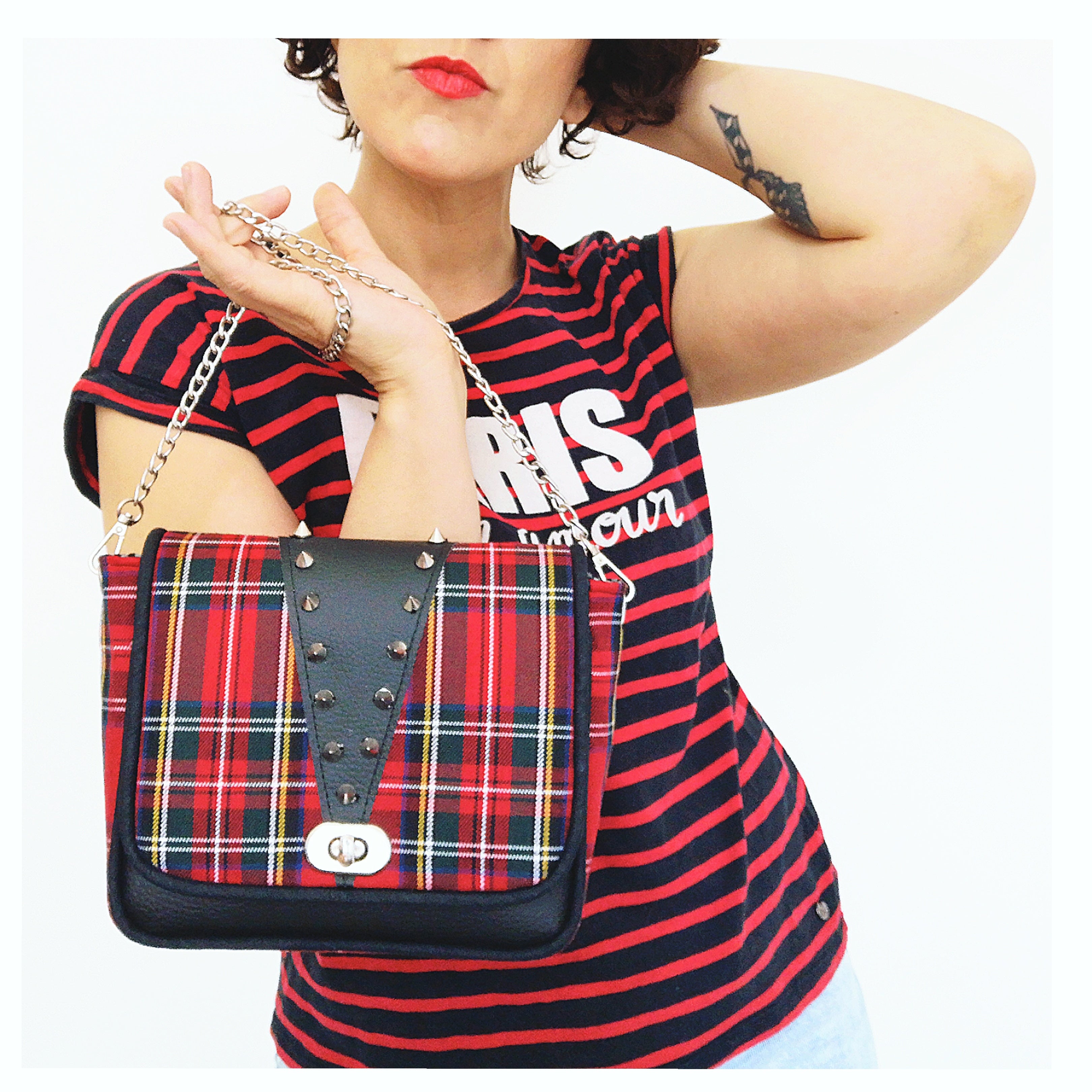 TARTAN chain shoulder handbag