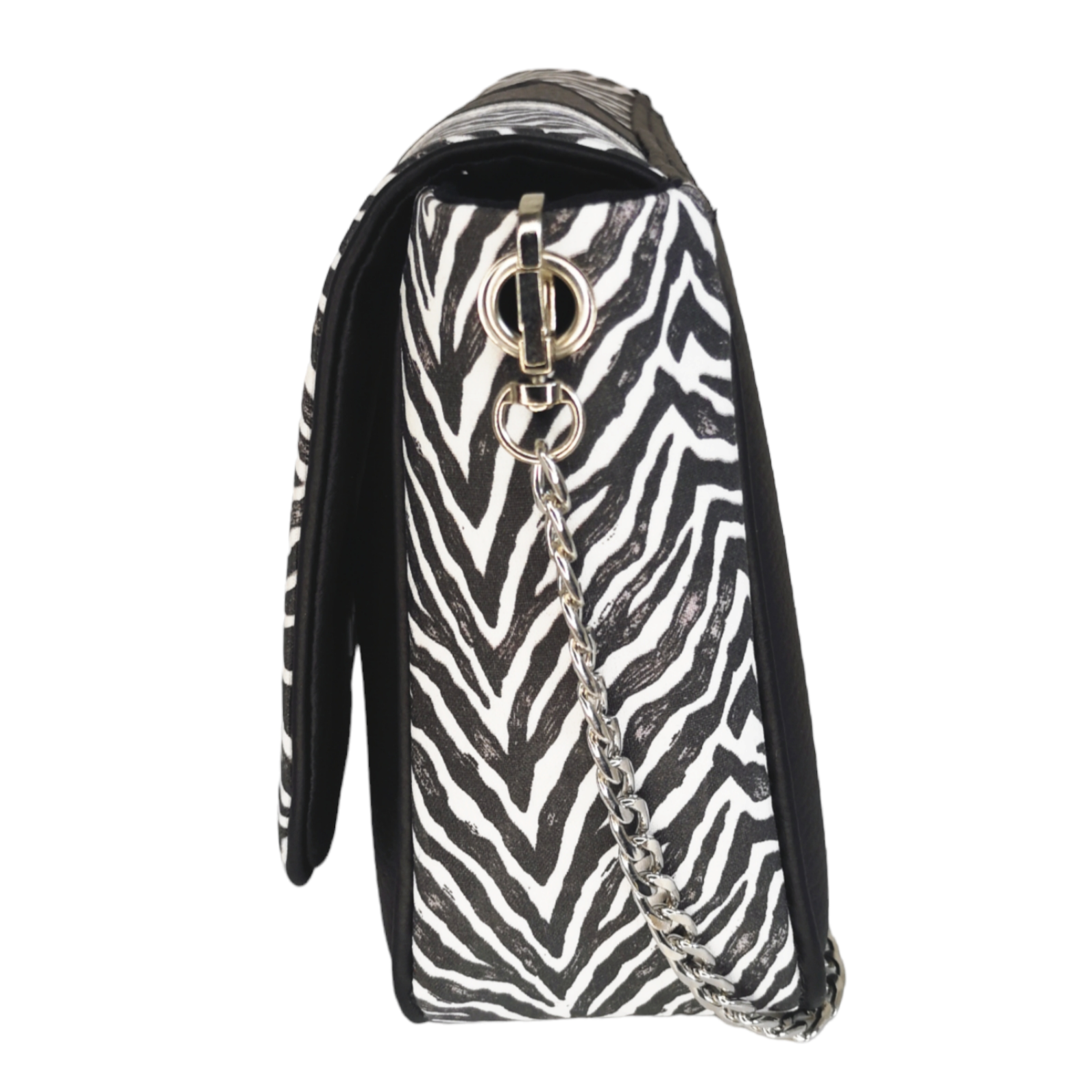 Sac à main bandoulière motif zèbre avec éclair noir rock et chaîne argentée Les RoQuettes.